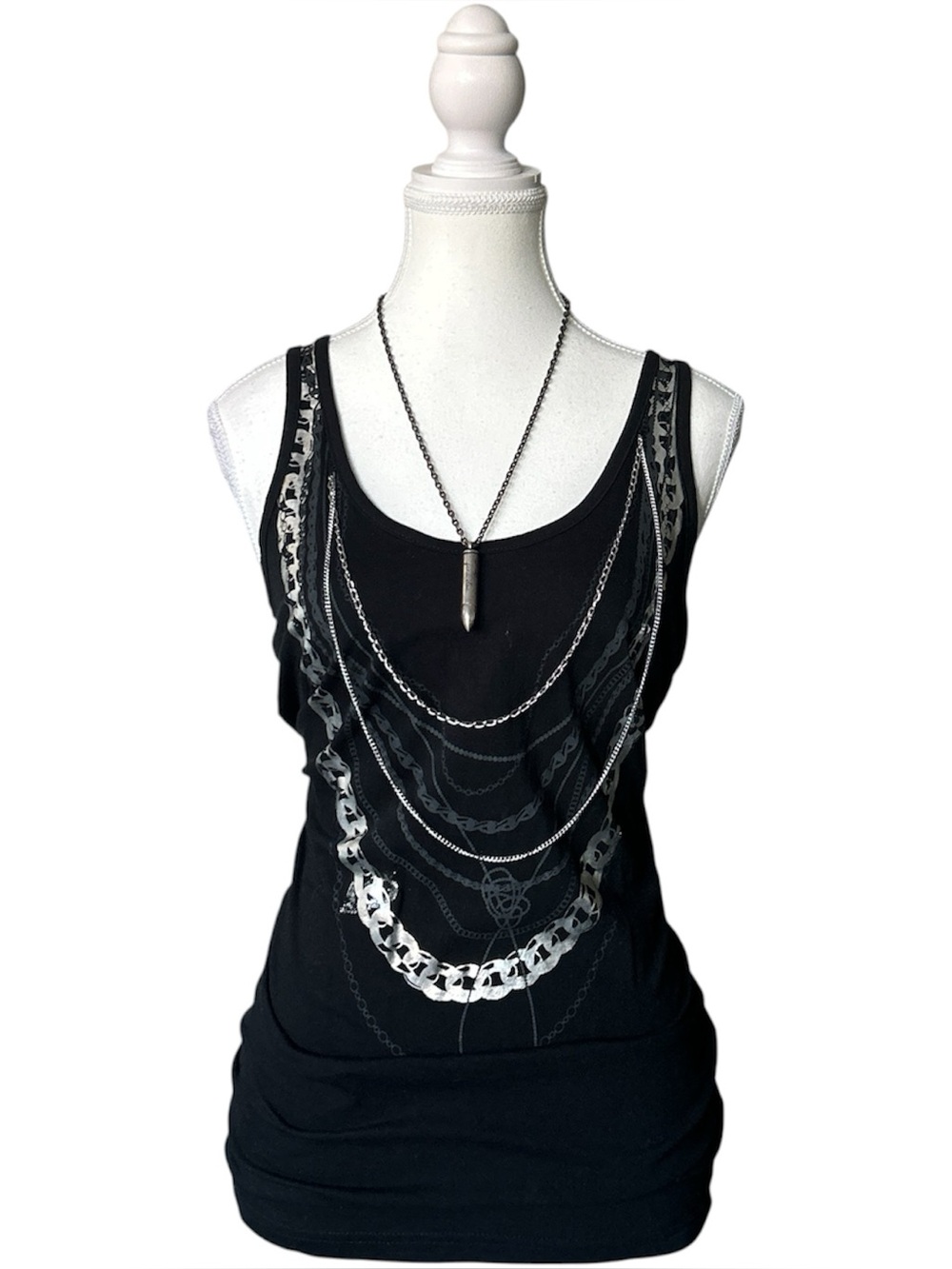 Y2K Grunge “NWD” Black and Silver Necklace Chain Style Tank Top